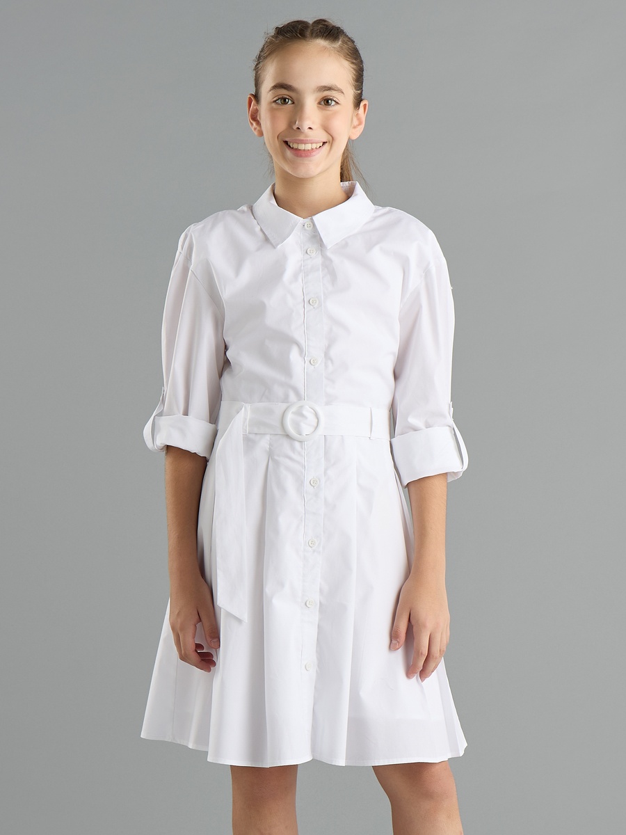 Plain Poplin Shirt Dress with Belt