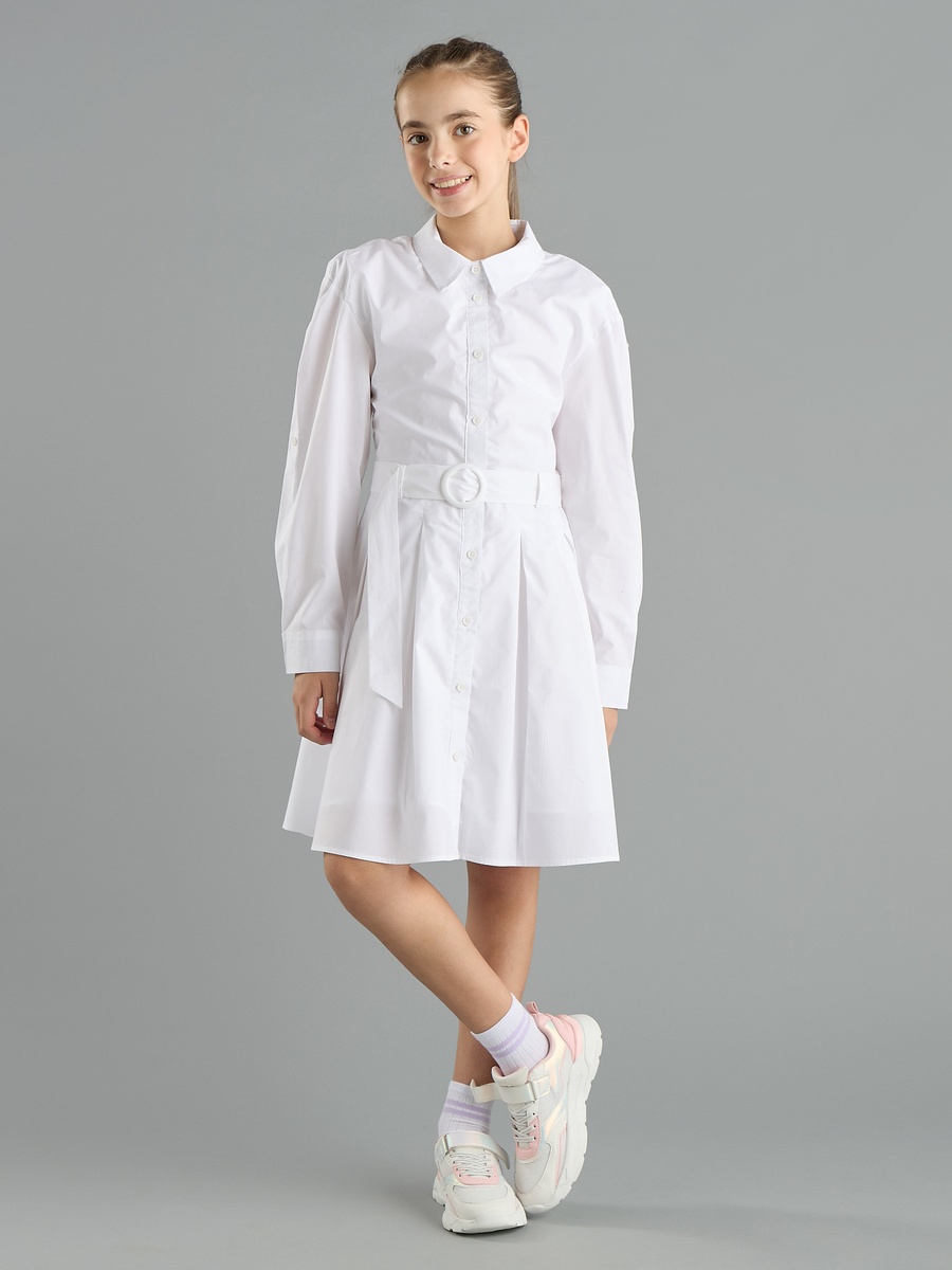 Plain Poplin Shirt Dress with Belt