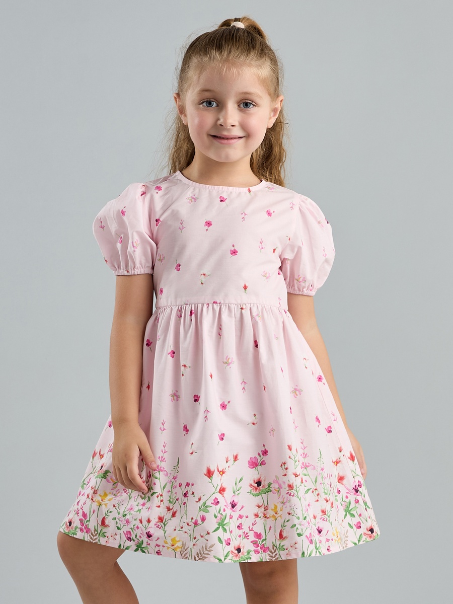 Floral Print Cotton Dress with Puff Sleeves