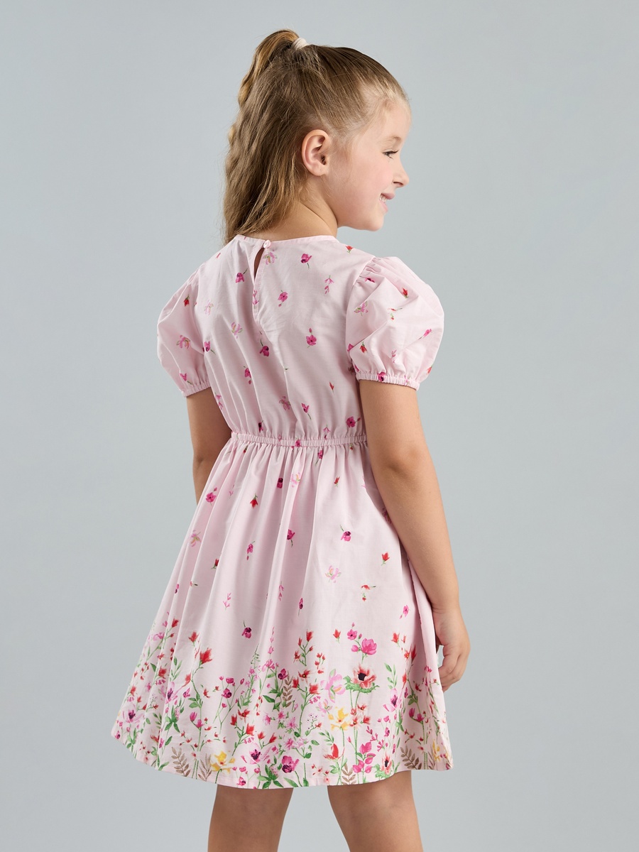 Floral Print Cotton Dress with Puff Sleeves
