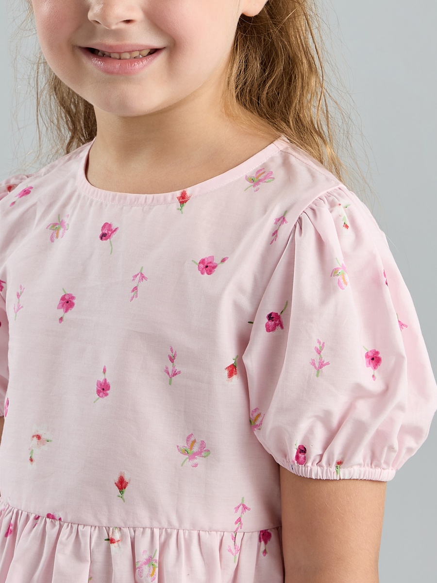 Floral Print Cotton Dress with Puff Sleeves