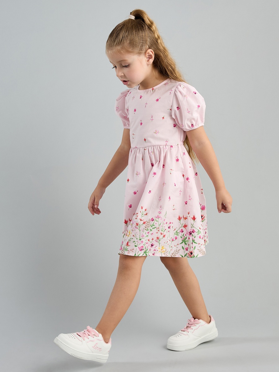 Floral Print Cotton Dress with Puff Sleeves