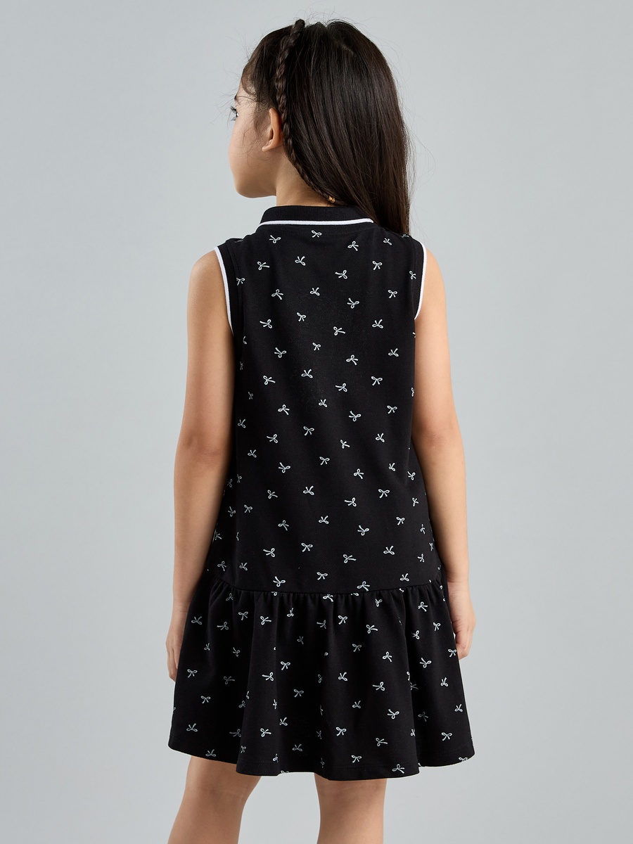 All-Over Bow Print Pique Sleeveless Polo Dress