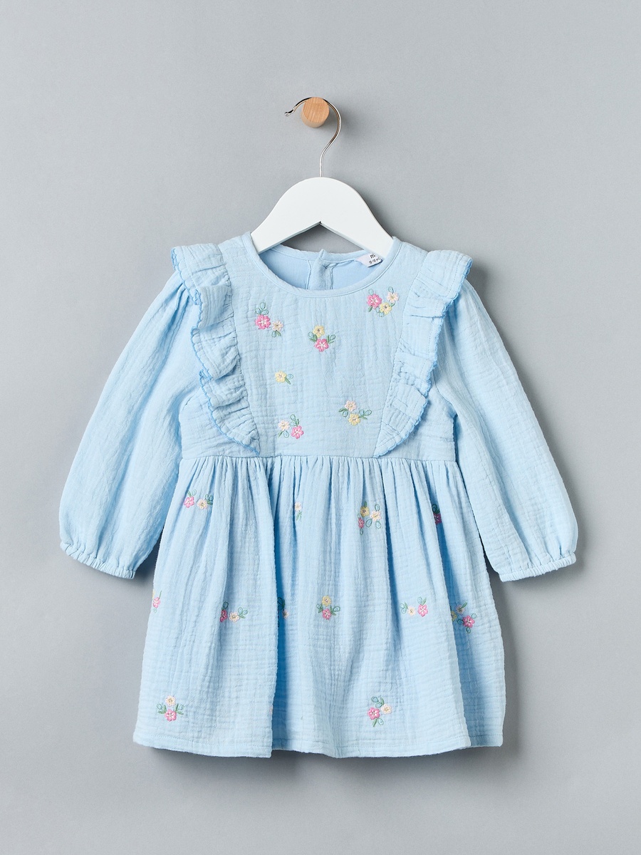 Floral Embroidered Better Cotton Gauze Dress