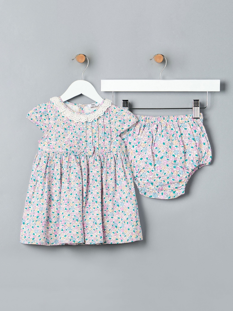Floral Print A-line Cotton Dress with Bloomers