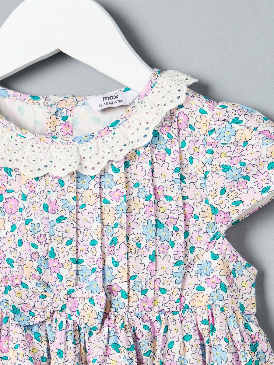 Floral Print A-line Cotton Dress with Bloomers