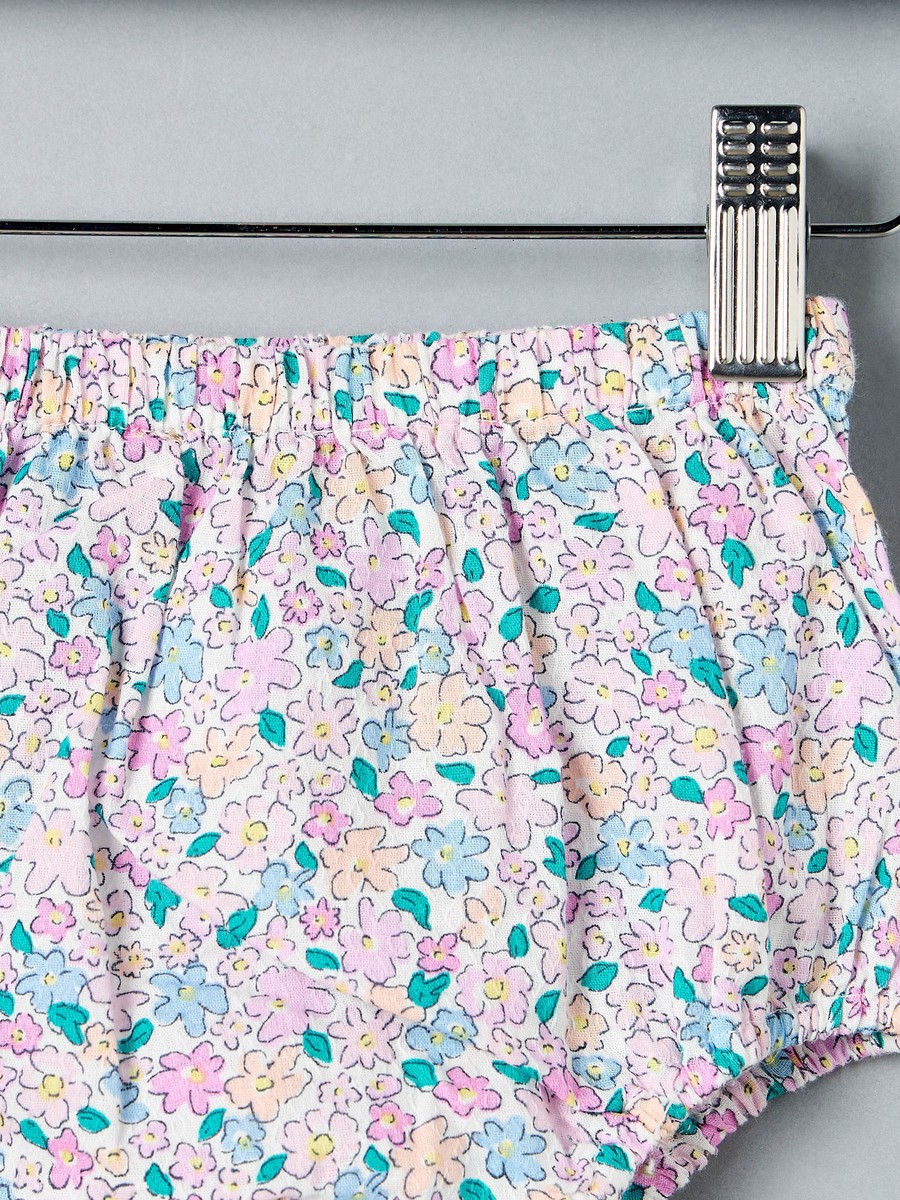 Floral Print A-line Cotton Dress with Bloomers