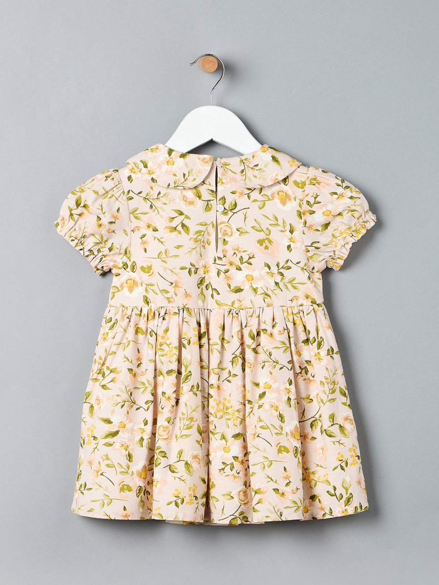 Floral Print Collared Linen Dress