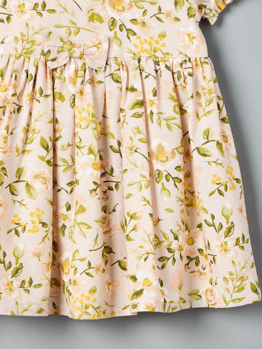 Floral Print Collared Linen Dress