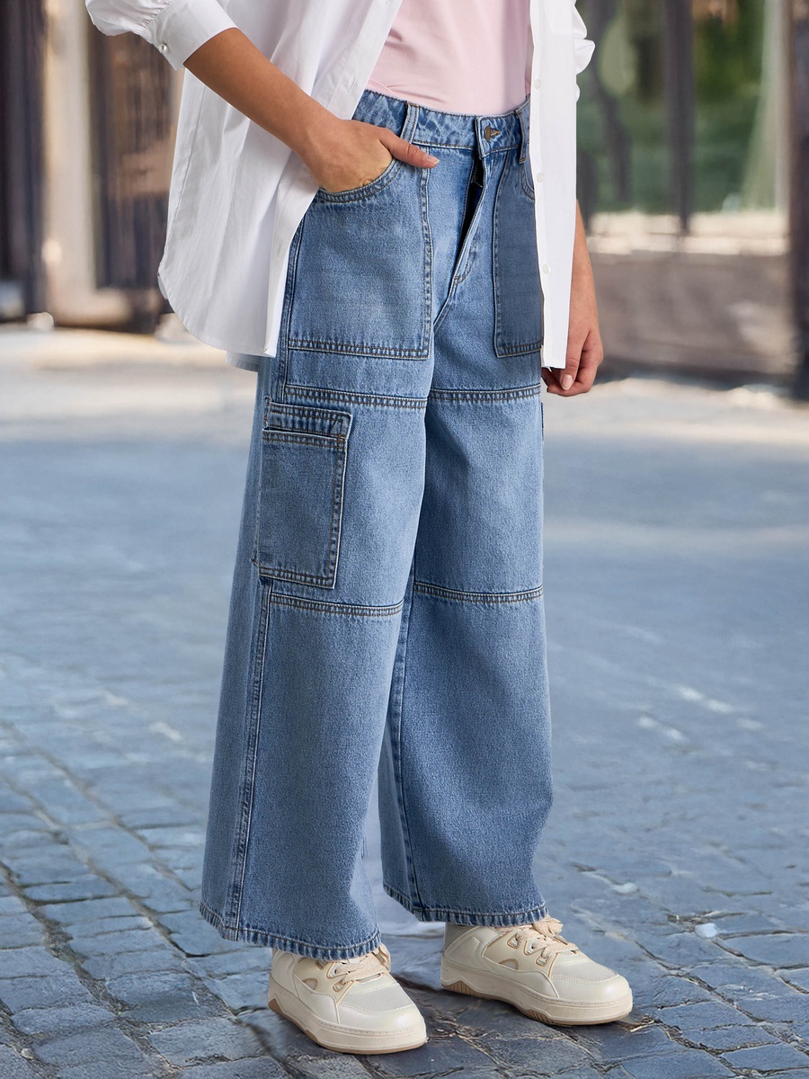 Plain Wide Leg Cargo Jeans