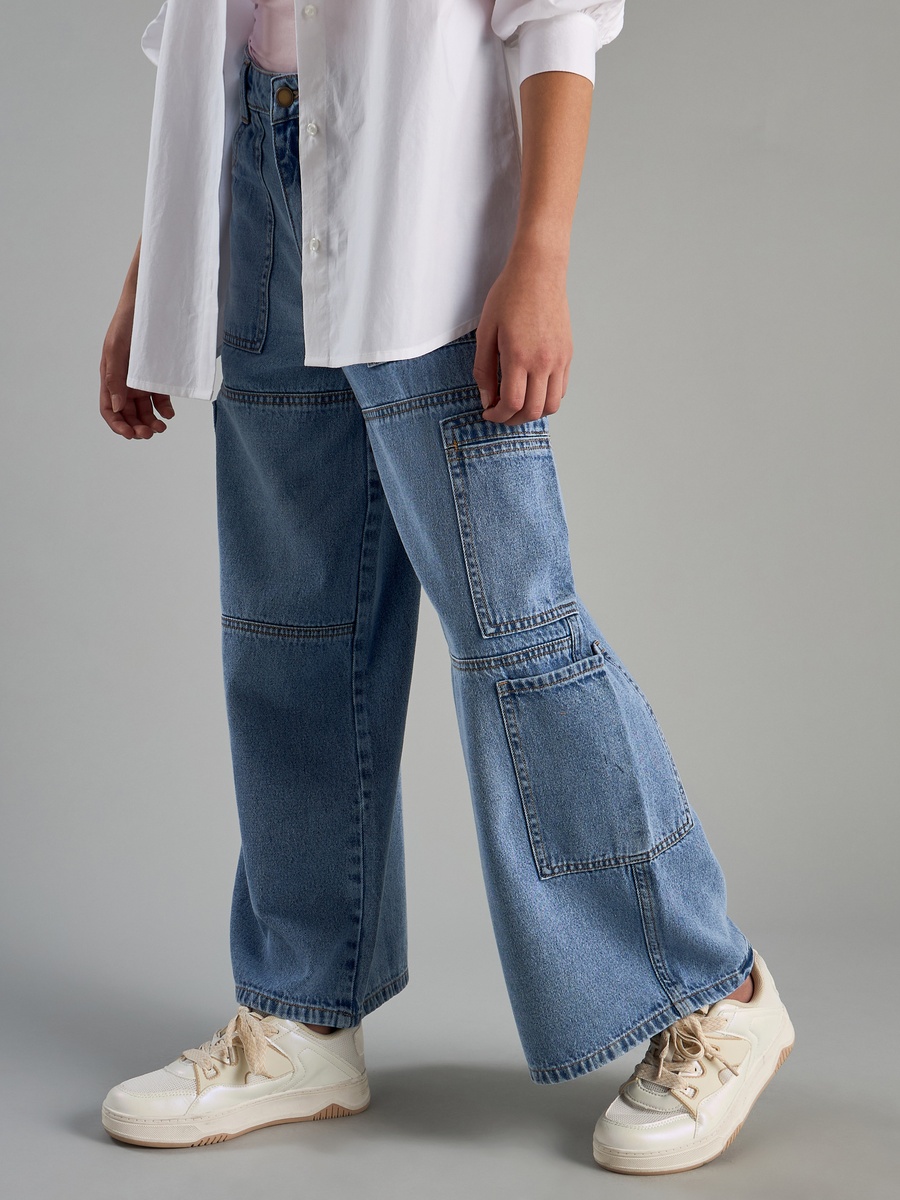 Plain Wide Leg Cargo Jeans