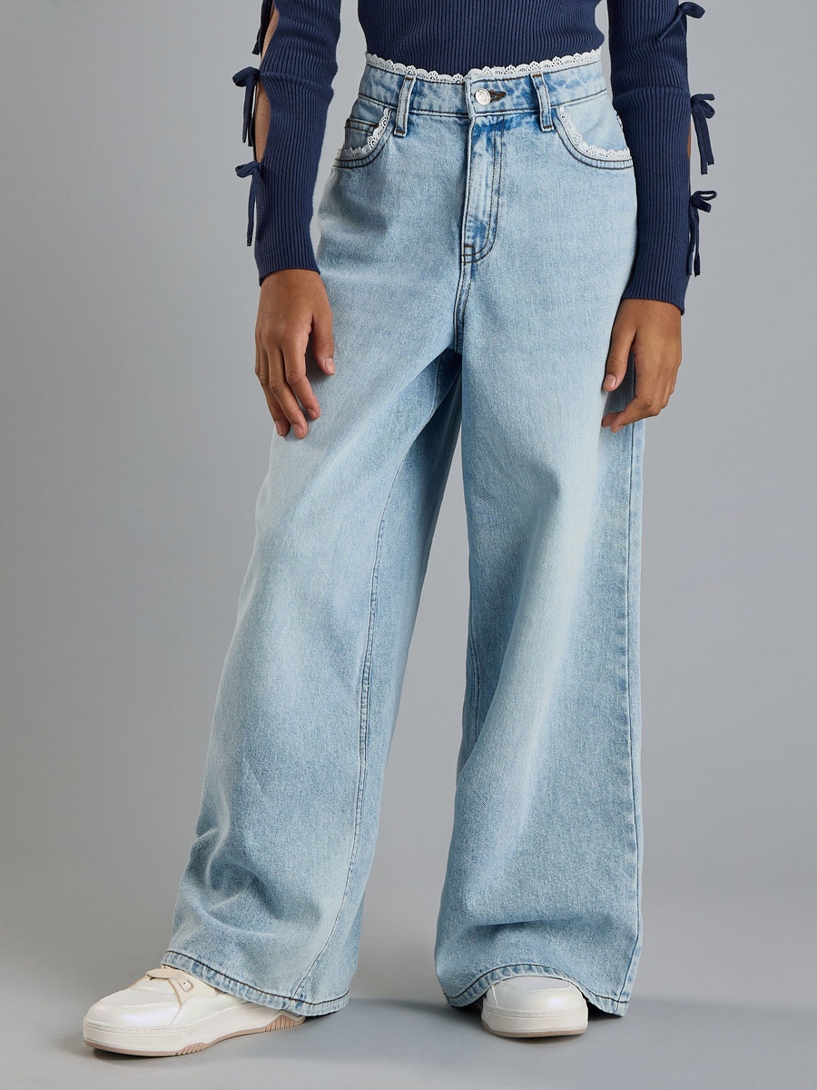 Lace Inserts Wide Leg Jeans