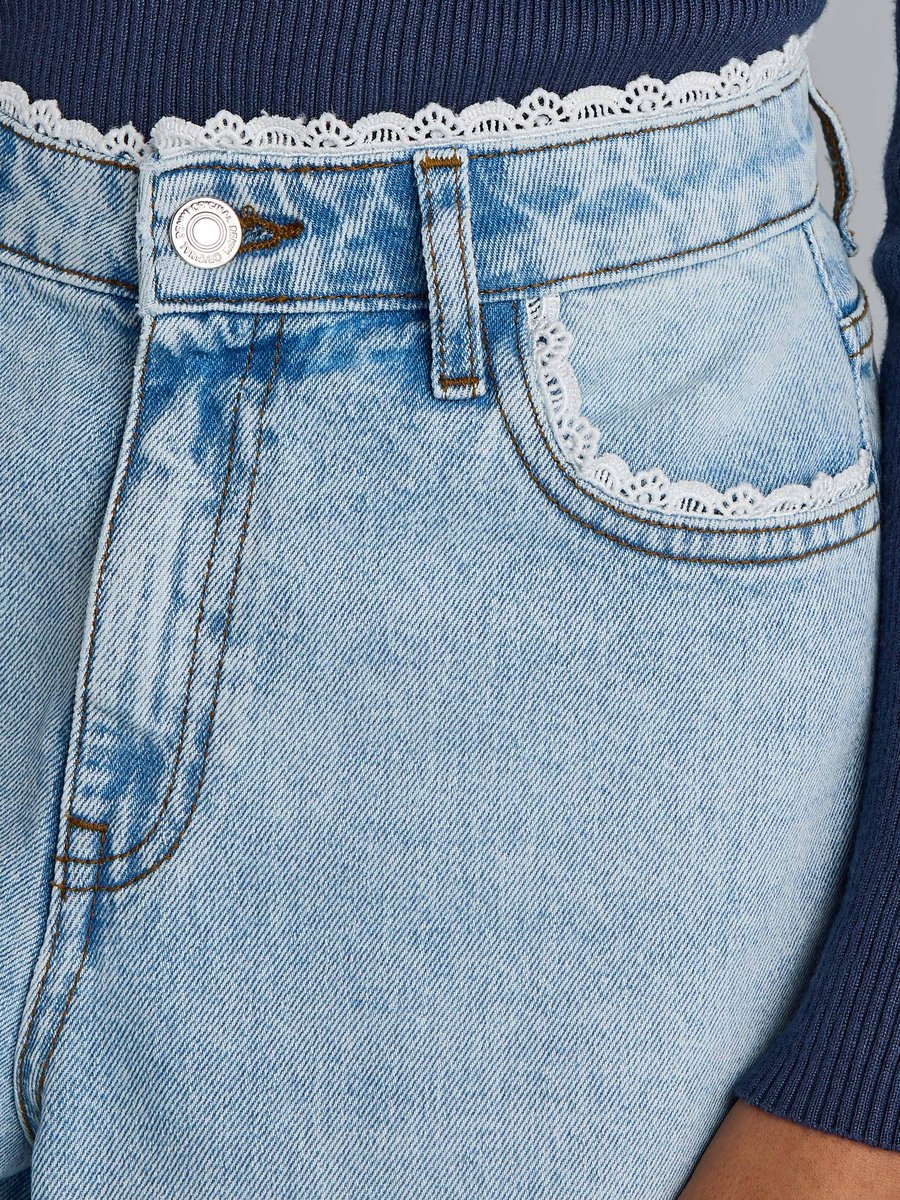Lace Inserts Wide Leg Jeans