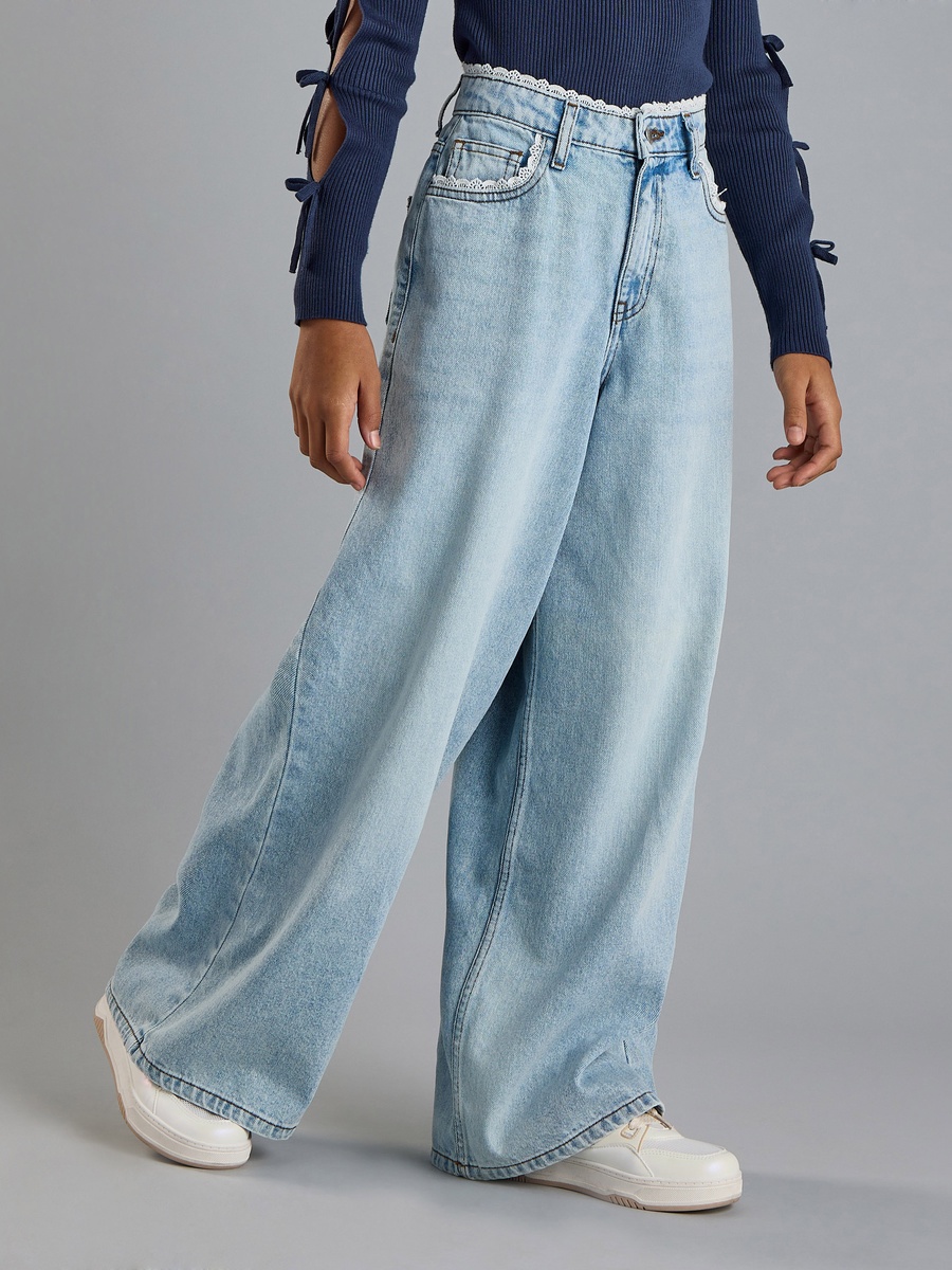 Lace Inserts Wide Leg Jeans