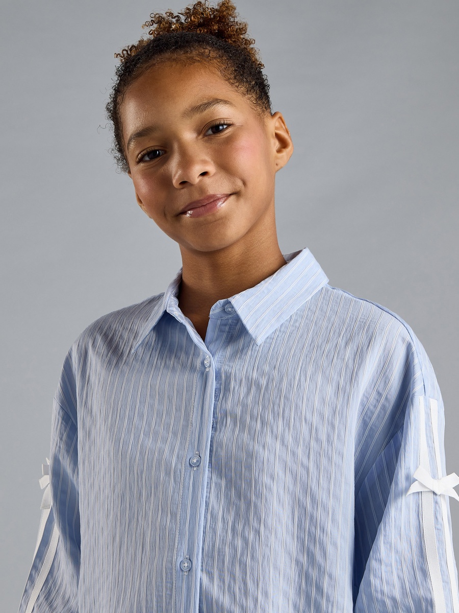 Striped Oversized Shirt with Tape and Bow Detail