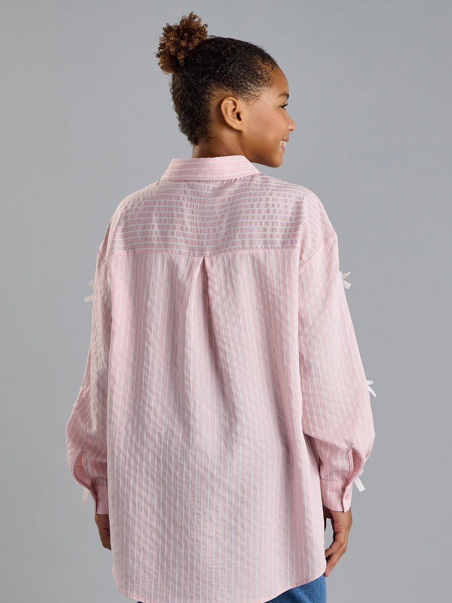 Striped Oversized Shirt with Tape and Bow Detail