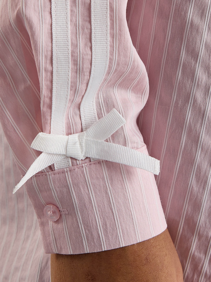 Striped Oversized Shirt with Tape and Bow Detail