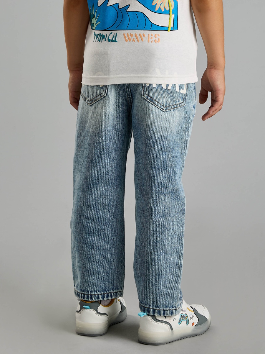 Typographic Print Wide Leg Jeans