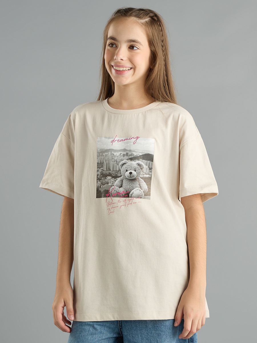Teddy Bear Print Oversized Cotton T-Shirt