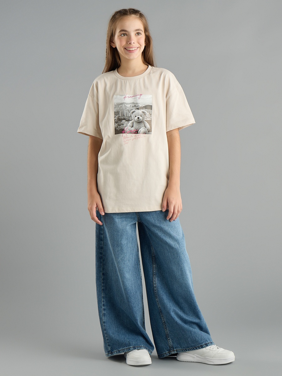Teddy Bear Print Oversized Cotton T-Shirt