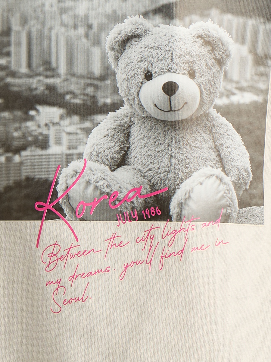 Teddy Bear Print Oversized Cotton T-Shirt