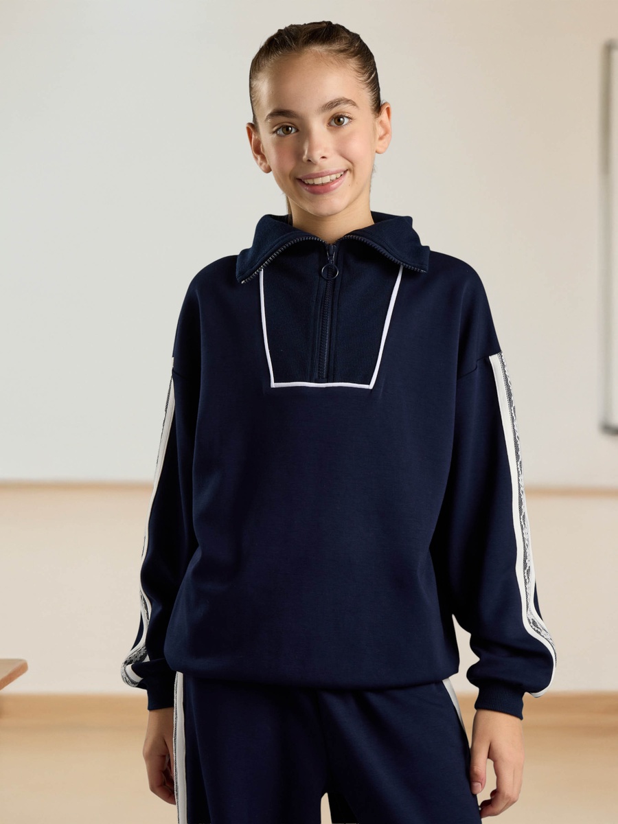 Side Lace Detail Oversized Half Zip Sweatshirt