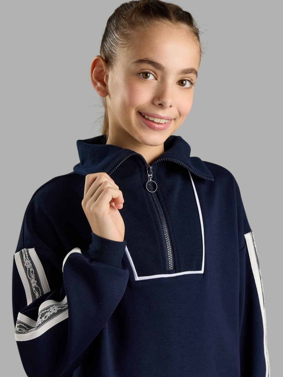 Side Lace Detail Oversized Half Zip Sweatshirt