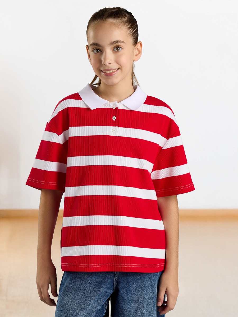 Ribbed Striped Polo T-Shirt