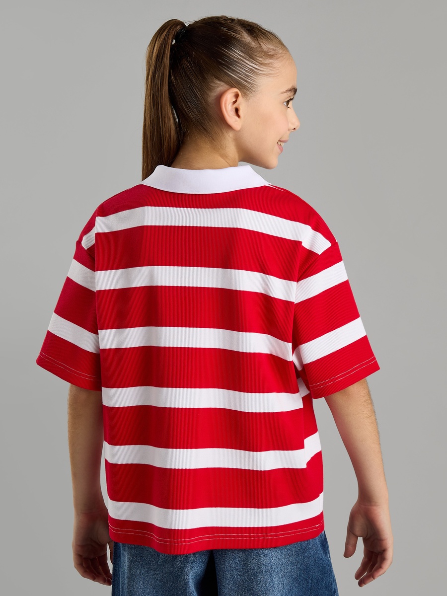 Ribbed Striped Polo T-Shirt