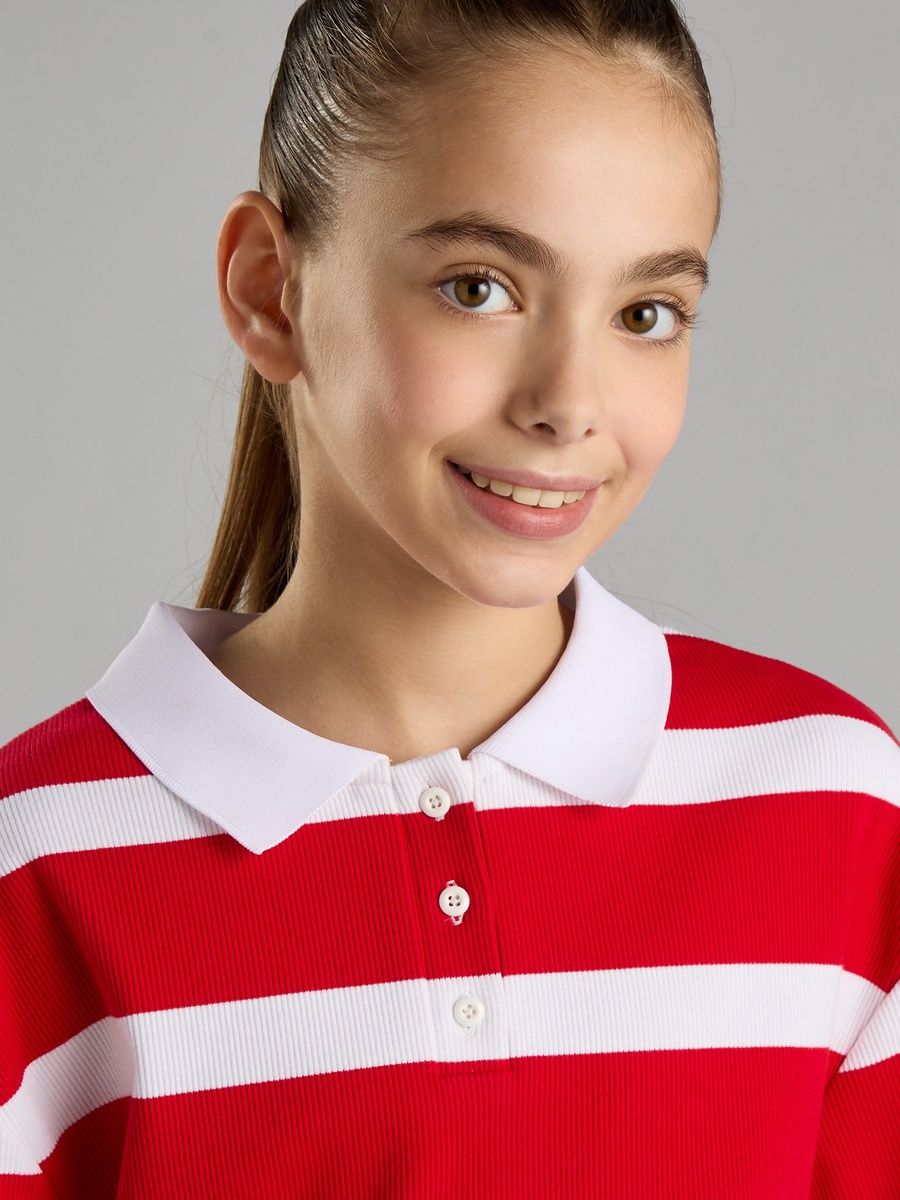 Ribbed Striped Polo T-Shirt