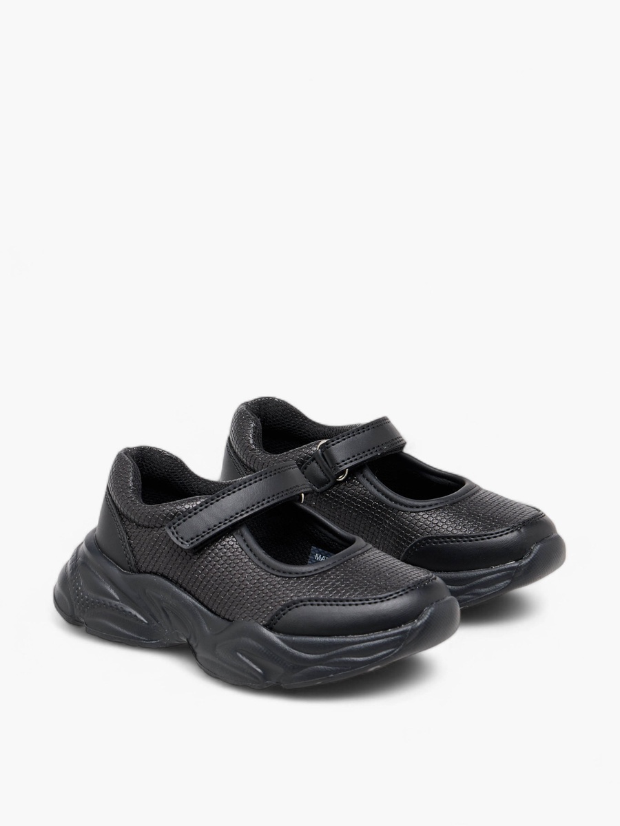 Textured Mary Jane School Shoes with Hook and Loop Closure