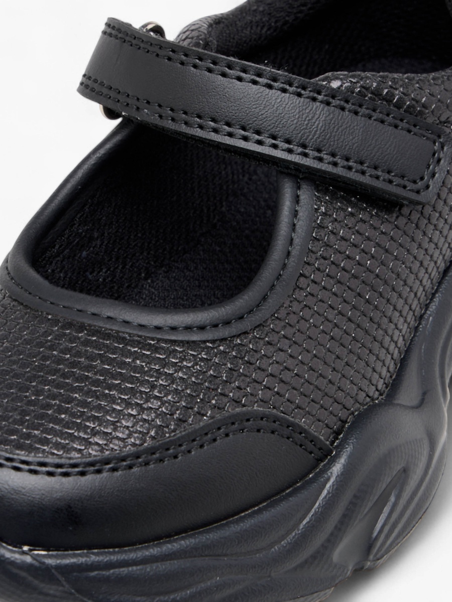 Textured Mary Jane School Shoes with Hook and Loop Closure