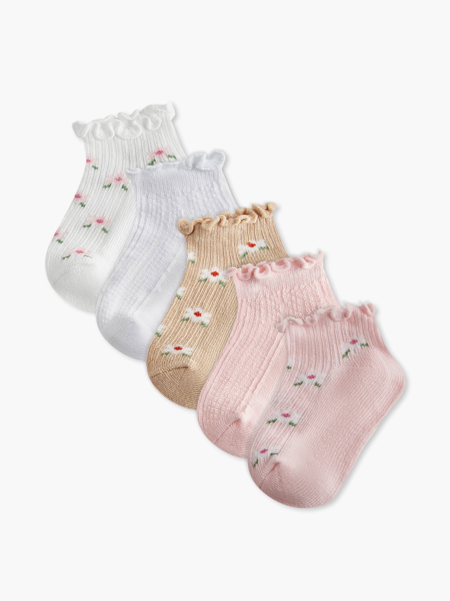 Assorted Ankle Length Socks with Scalloped Hem - Set of 5