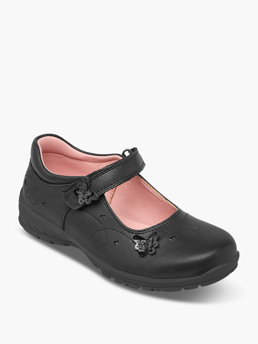 Butterfly Accent Mary Jane School Shoes with Hook and Loop Closure