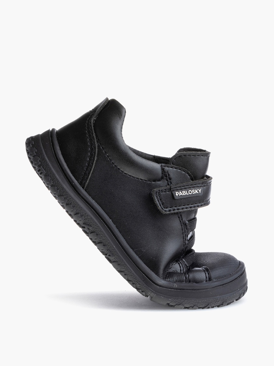 Panelled School Shoes with Hook and Loop Closure - 355815-J