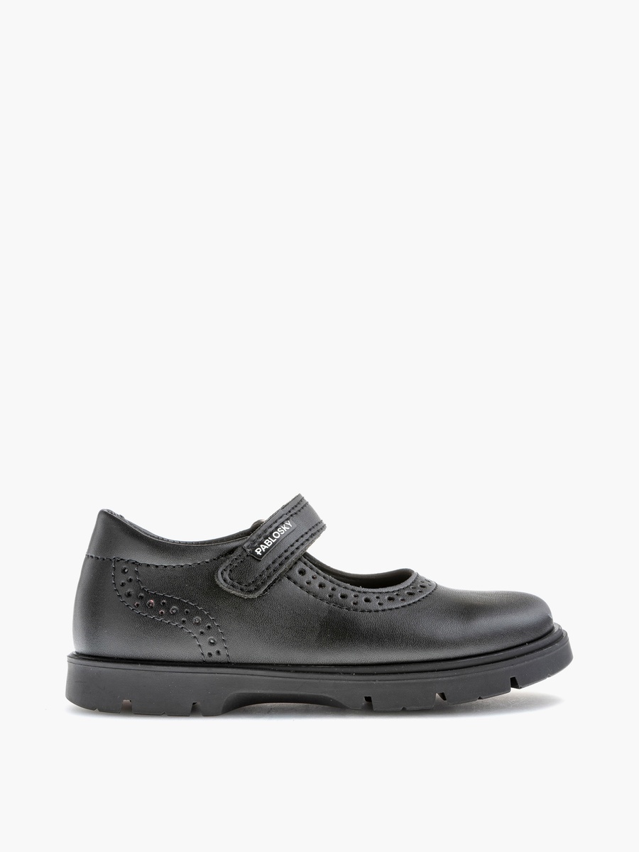 Logo Print Mary Jane School Shoes with Hook and Loop Closure - 360015