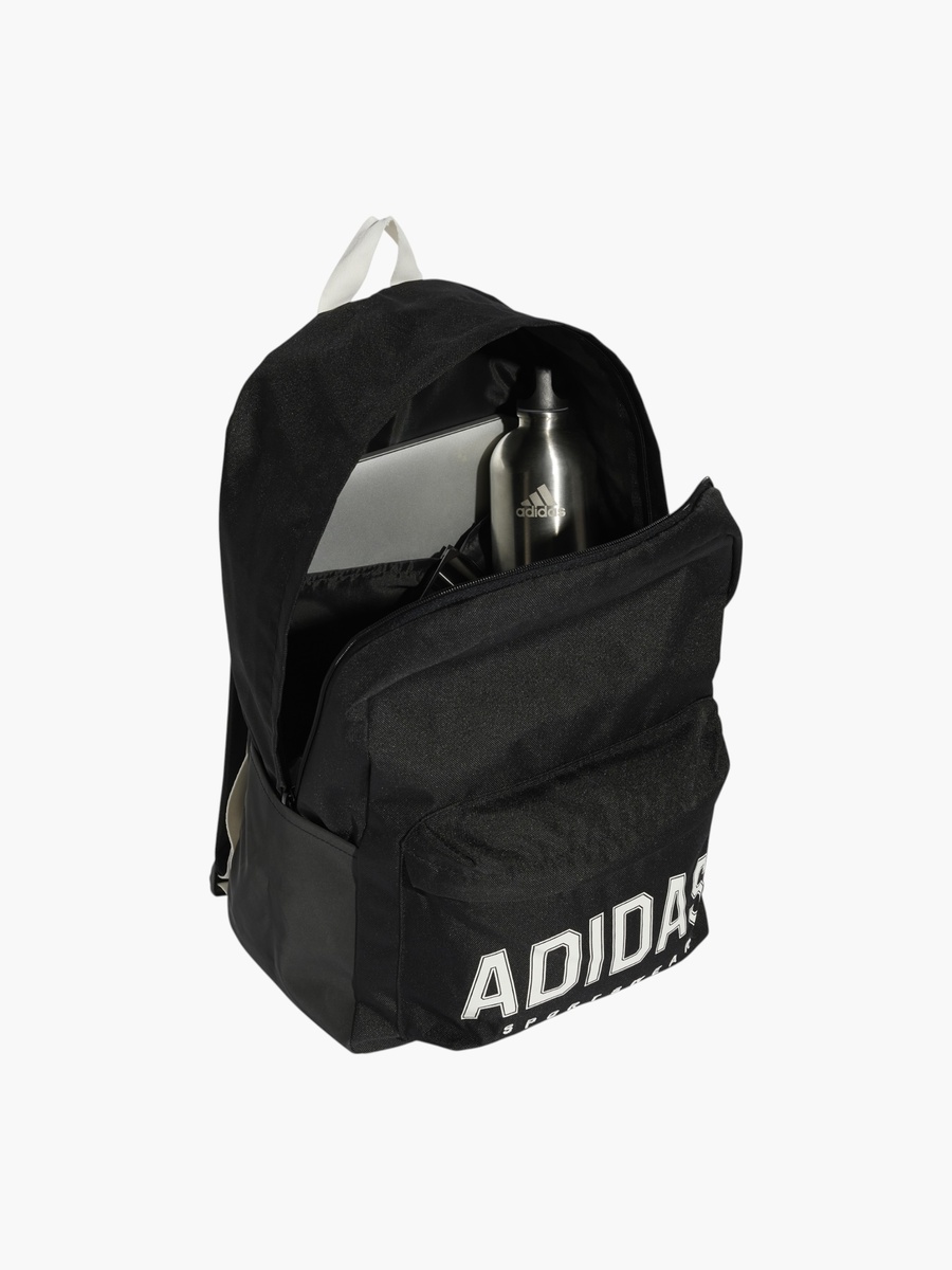 Logo Print School Backpack with Adjustable Straps and Zip Closure