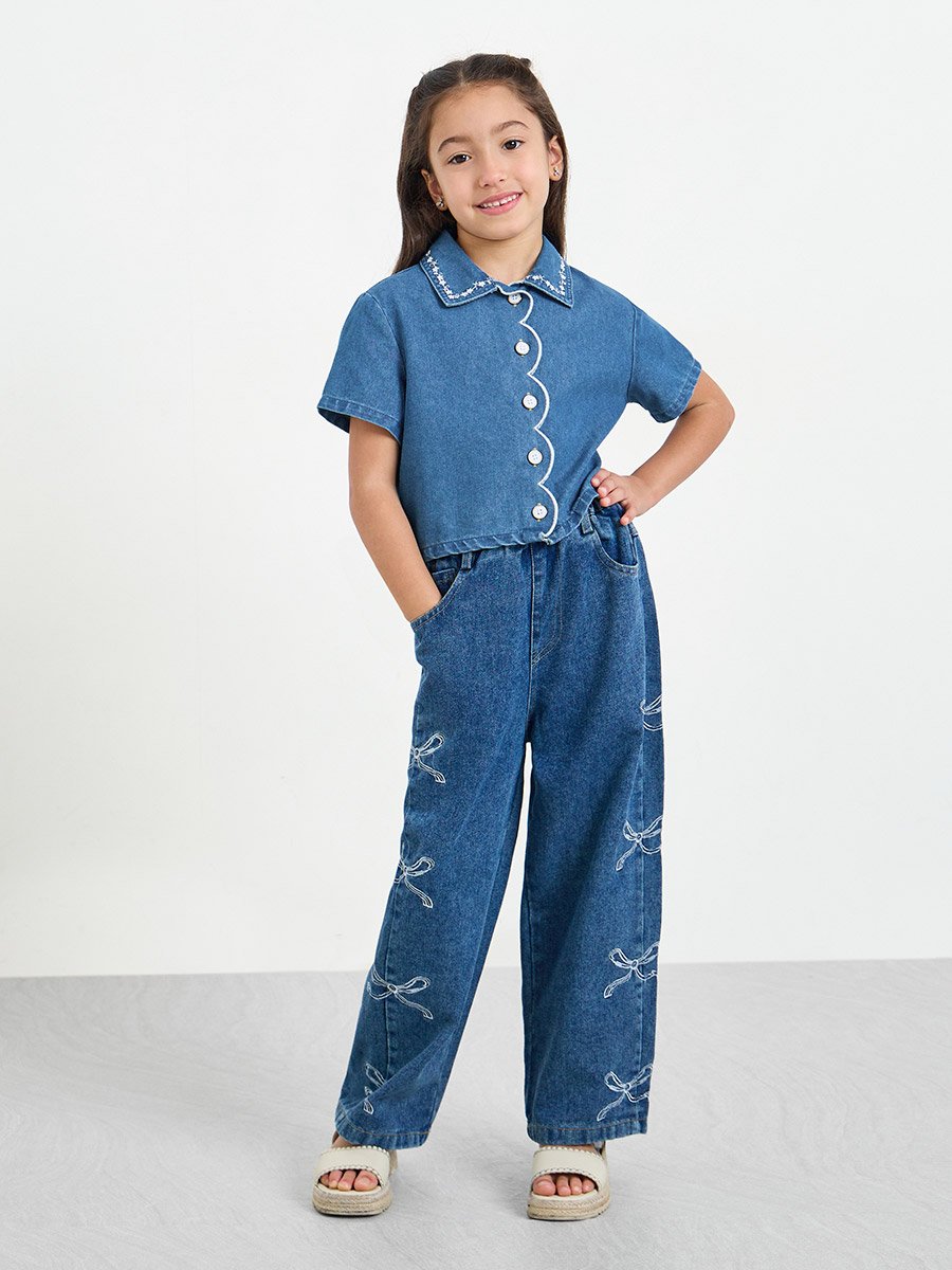 Girls Embroidered Denim Shirt