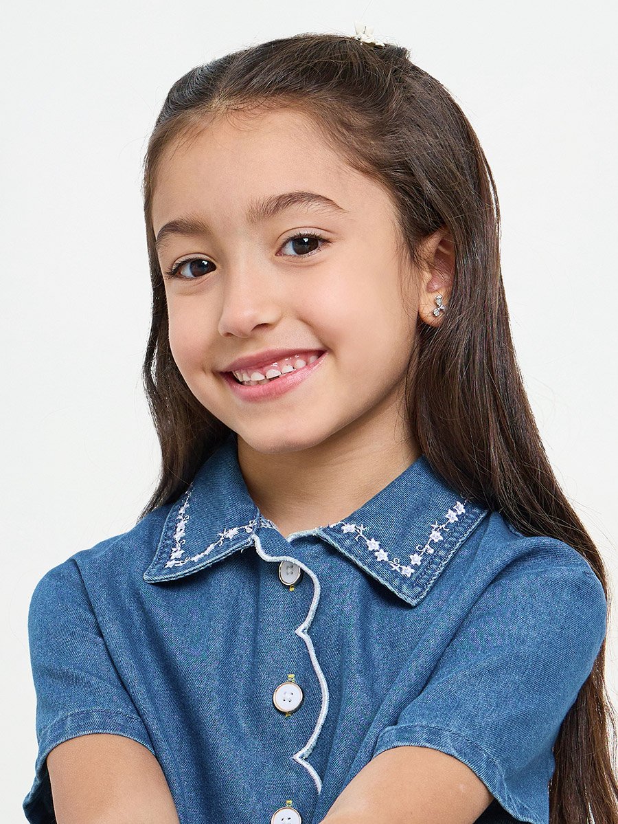 Girls Embroidered Denim Shirt