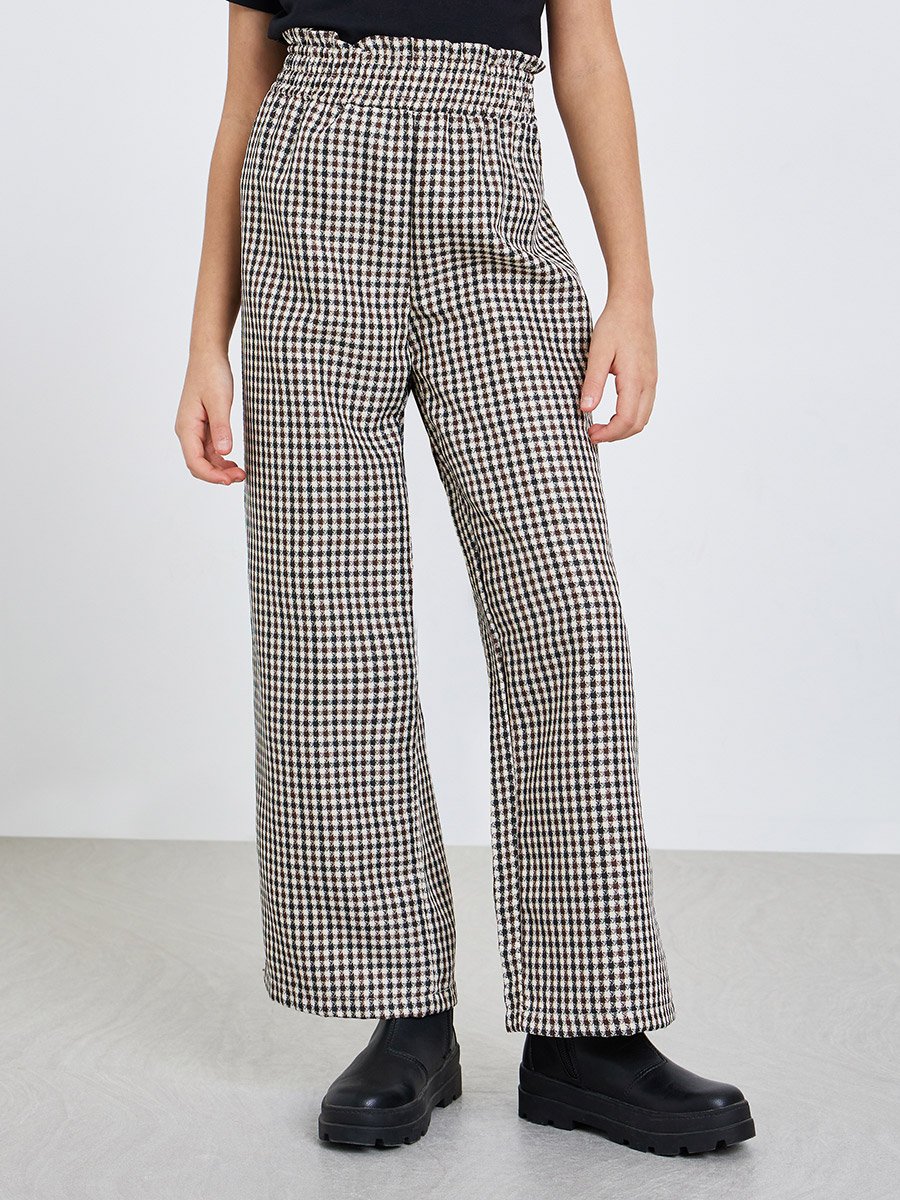Girls Checkered Wide-Leg Trousers