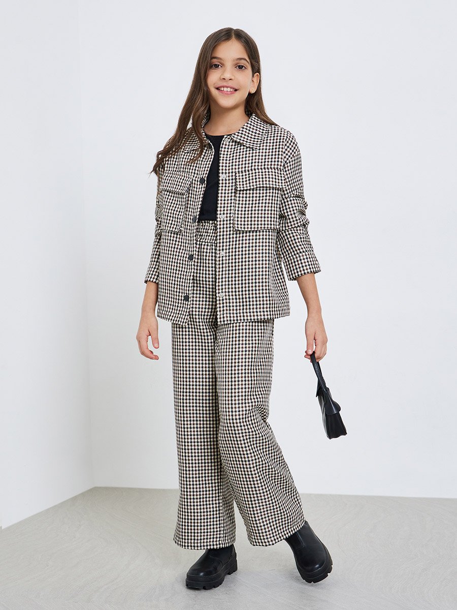 Girls Checkered Wide-Leg Trousers