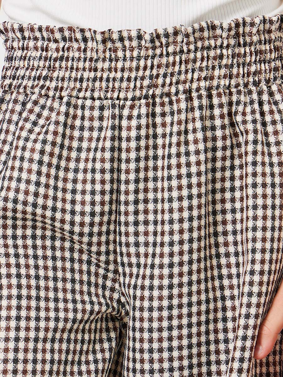 Girls Checkered Wide-Leg Trousers