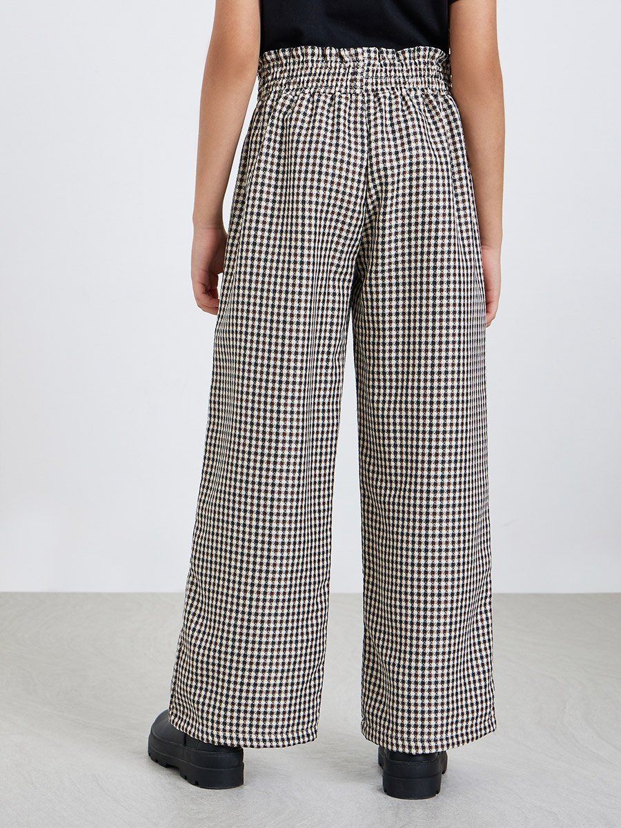 Girls Checkered Wide-Leg Trousers