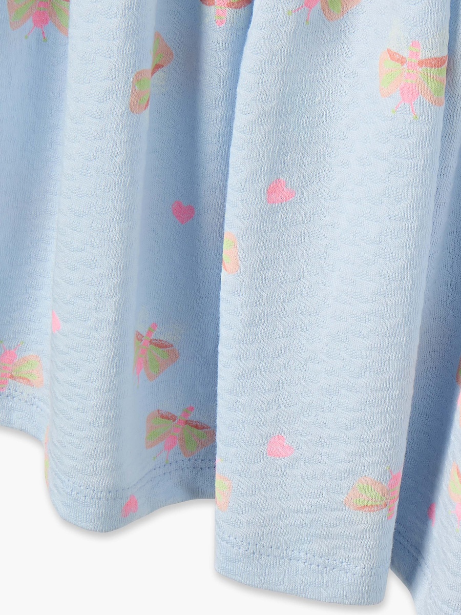 Butterfly Print A-Line Dress with Round Neck and Flutter Sleeves