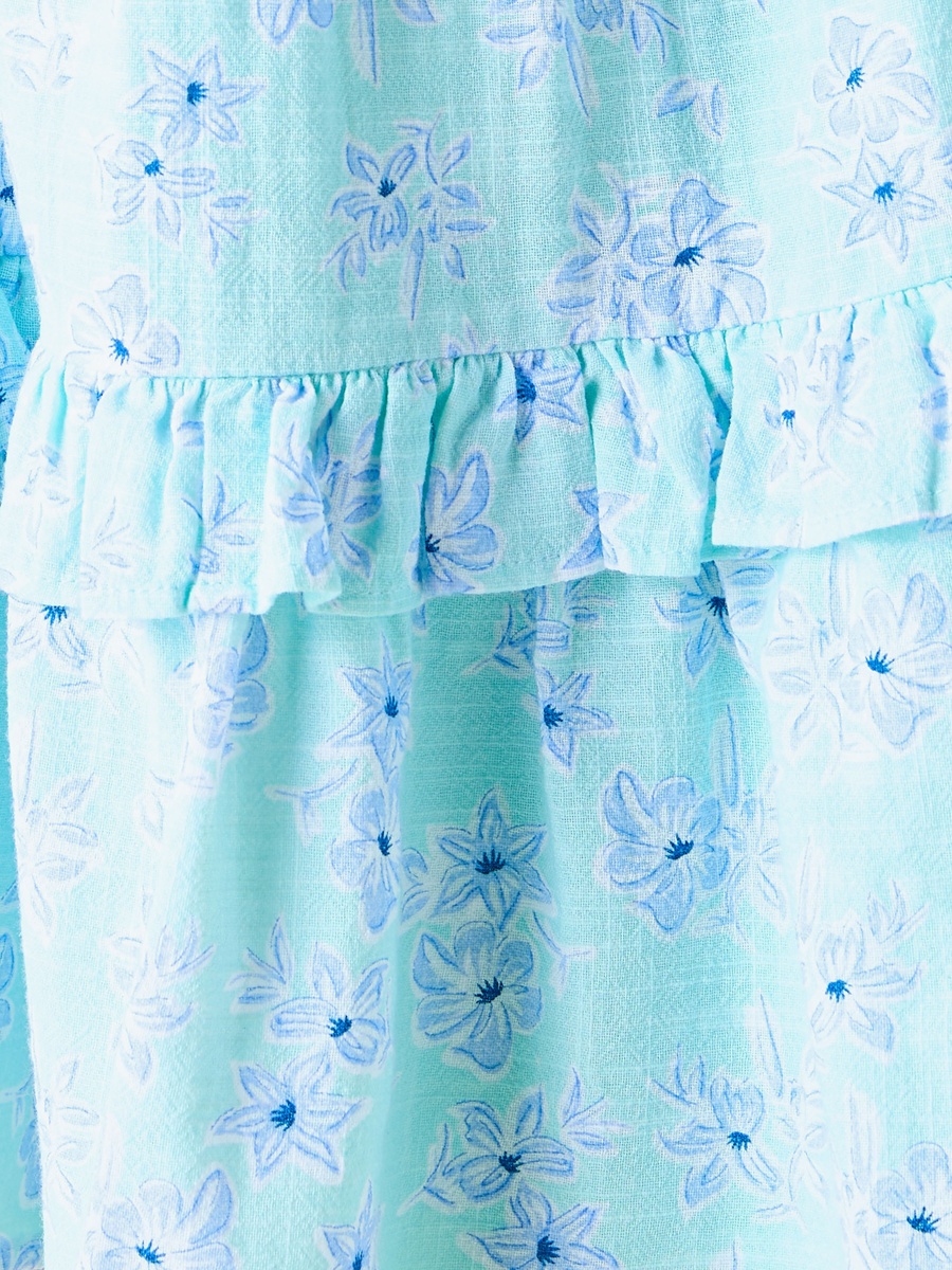 All-Over Floral Print Square Neck Dress with Short Sleeves