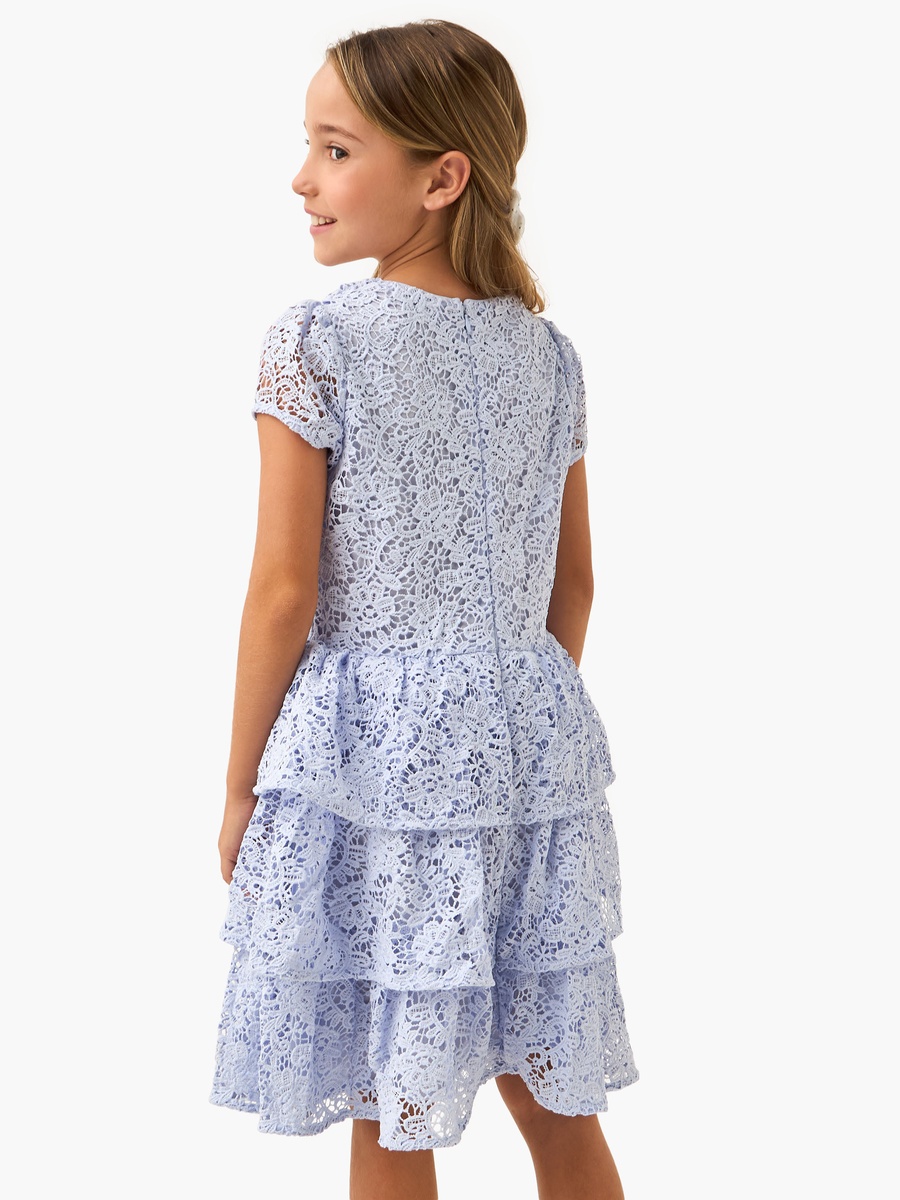 Lace Detail Tiered Dress with Short Sleeves and Zip Closure