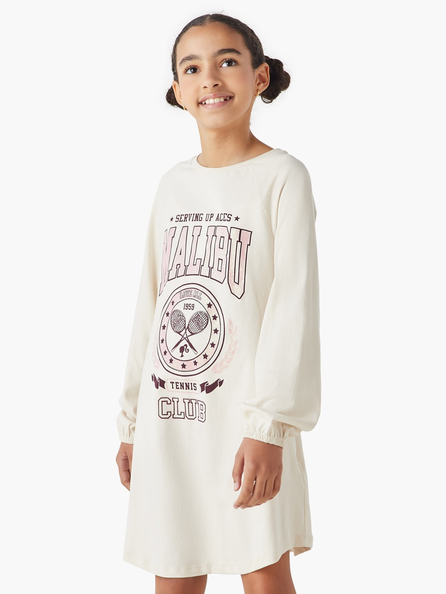 Barbie Print A-Line Round Neck Dress with Long Sleeves For Default Category at Bahrain | Styli Barbie Print A-Line Round Neck Dress with Long Sleeves For Default Category at Bahrain | Styli