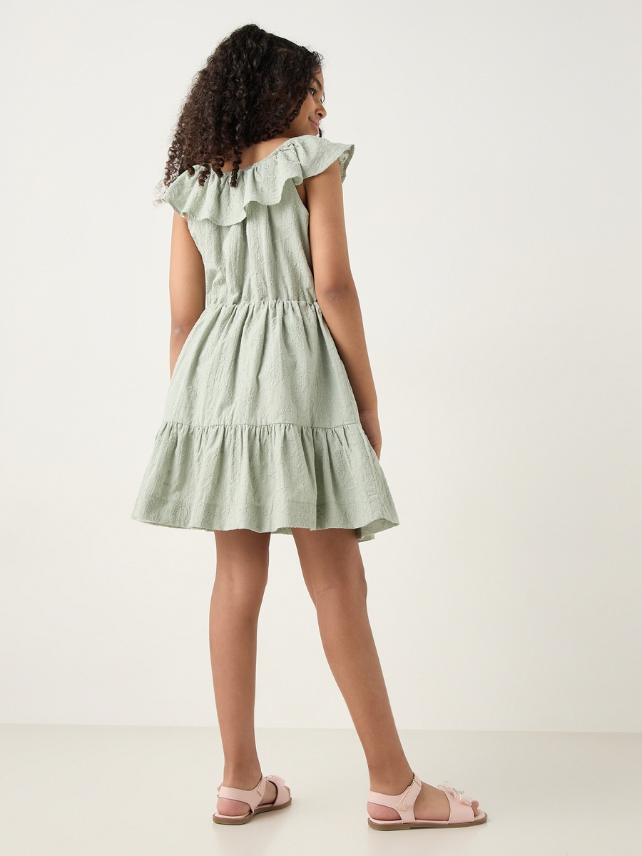 All-Over Embroidered Sleeveless Dress with Ruffles
