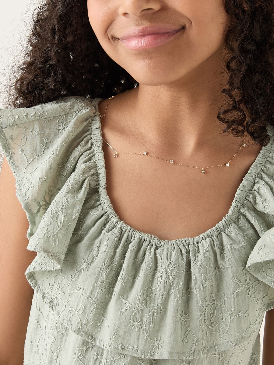 All-Over Embroidered Sleeveless Dress with Ruffles