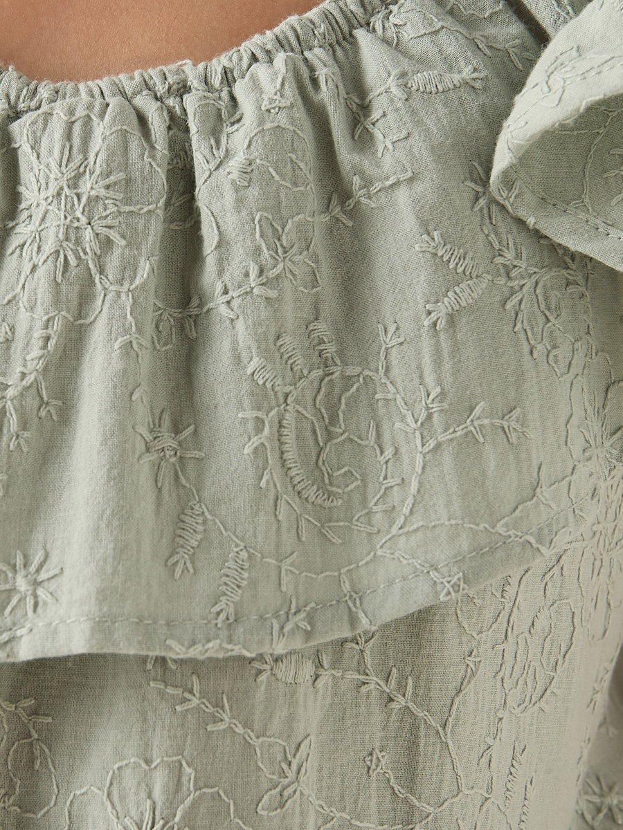 All-Over Embroidered Sleeveless Dress with Ruffles